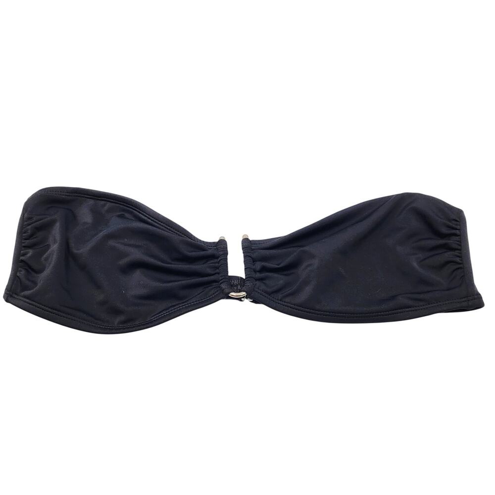 lilu Black & Silver Bandeau U-Neck Detail Strapless Bikini Top Women's Size XL